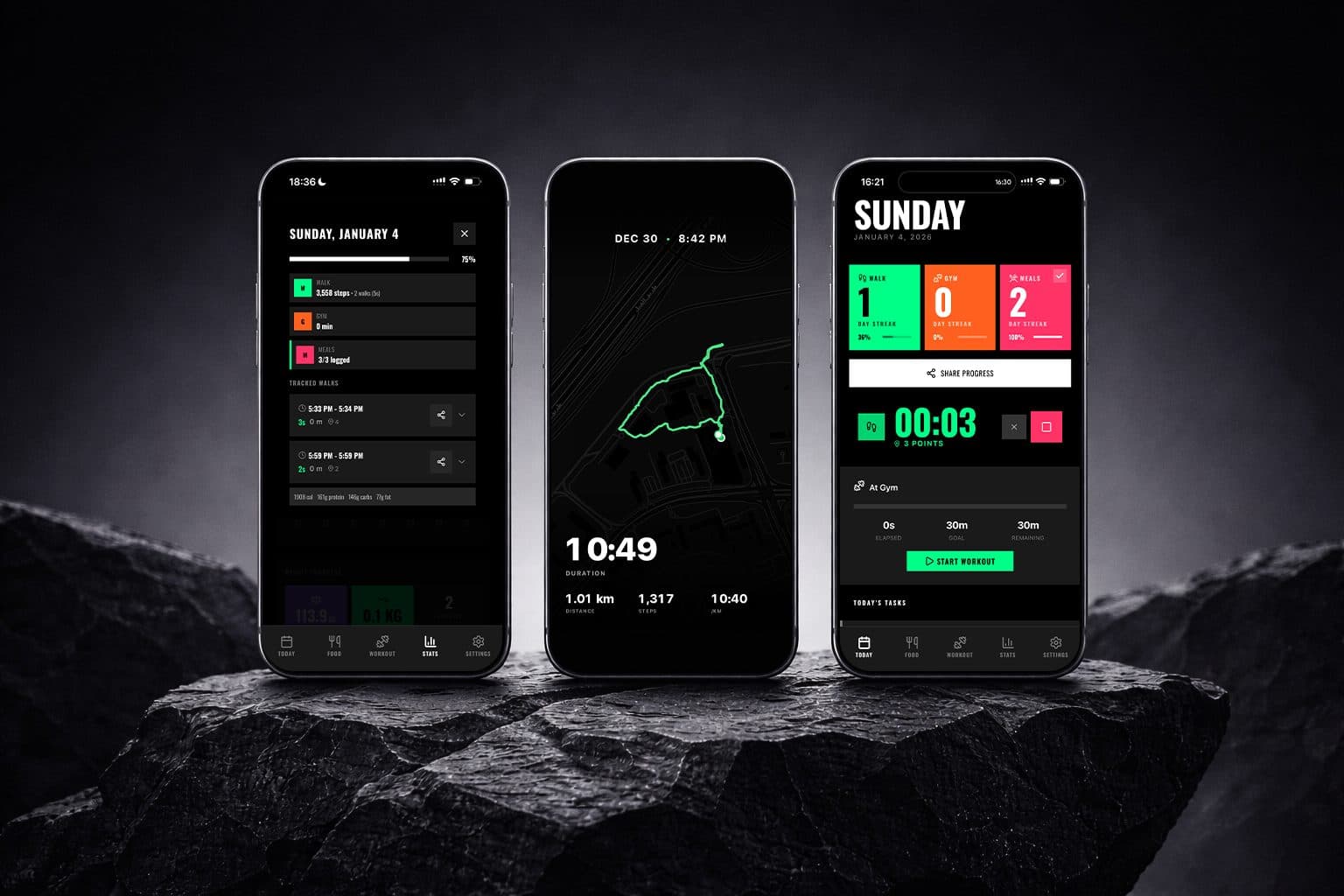 The Coach iOS app on three phones
